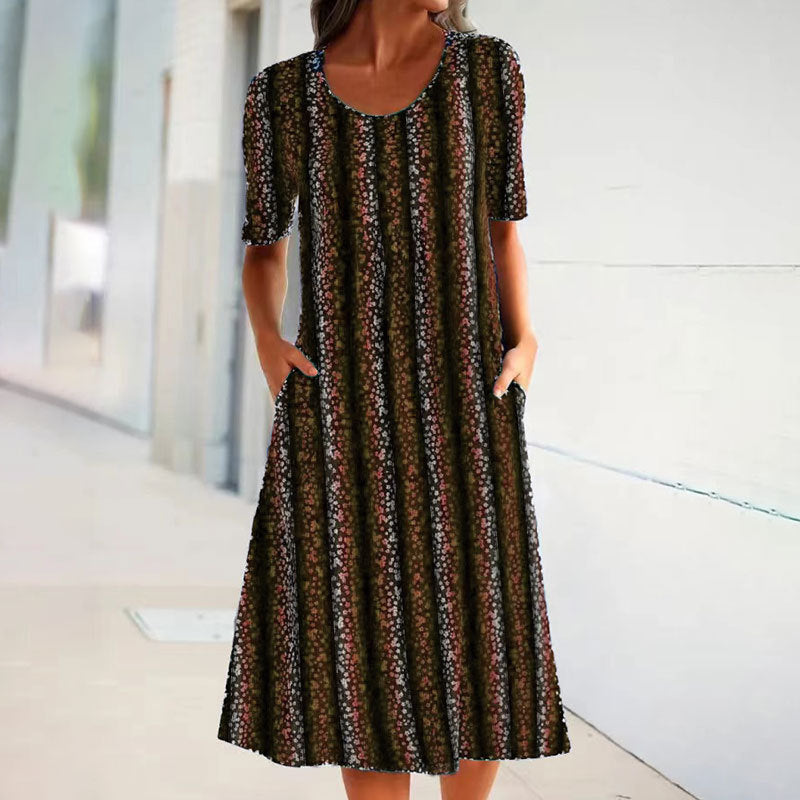 Fudus lässiges Kleid mit Leopardenmuster, Rundhalsausschnitt und kurzen Ärmeln