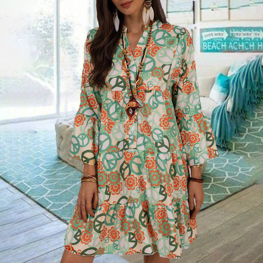 Stilvolles Blumenkleid von Fudus mit Stehkragen und 3/4 Ärmeln