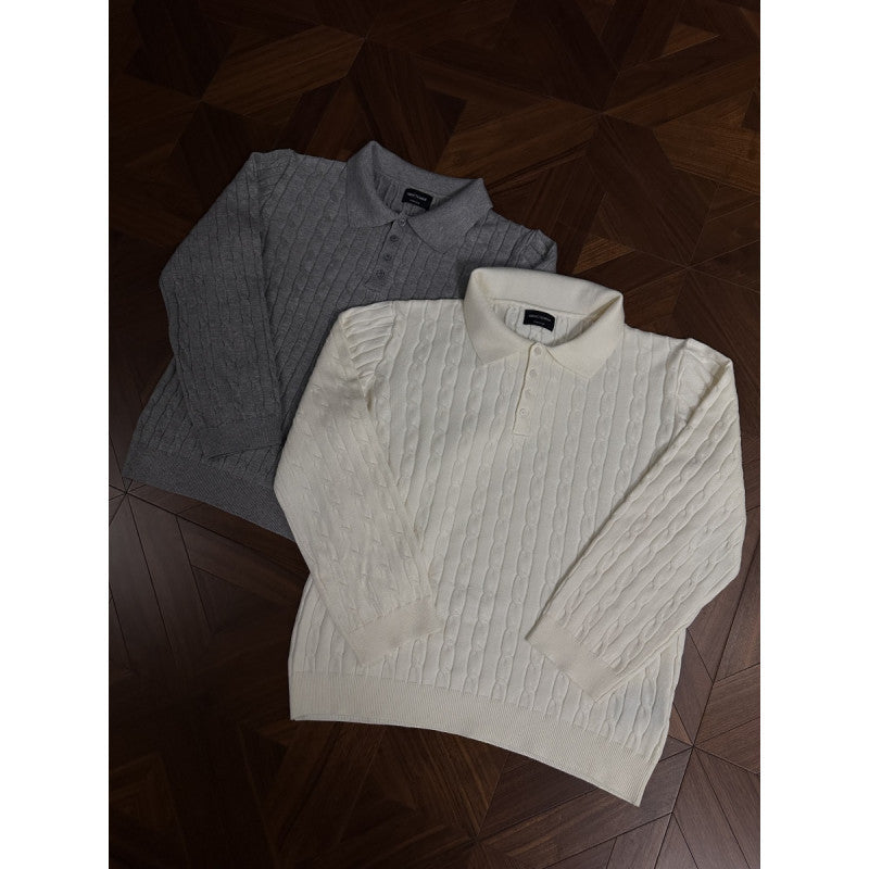 Damen Strickpullover mit klassischem Kragen und feiner Zopfmusterstruktur Amawinc