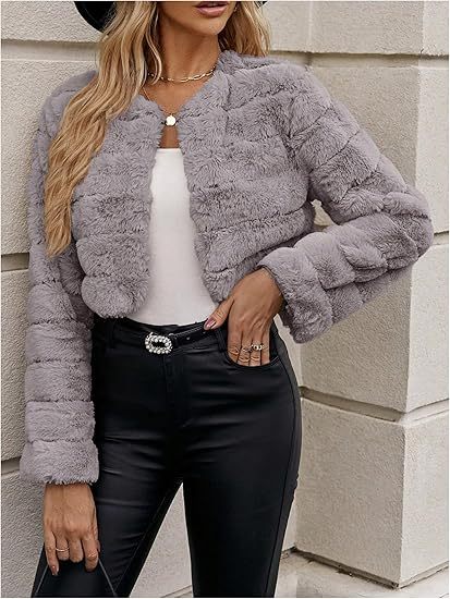 Damen Kurzfelljacke im modernen Leopardenmuster Amawinc