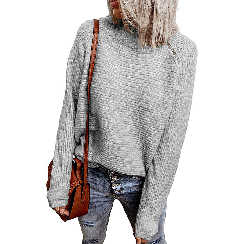 Damen trendiger oversize Pullover mit stylischem Stehkragen und angeschnittenen Ärmeln Amawinc