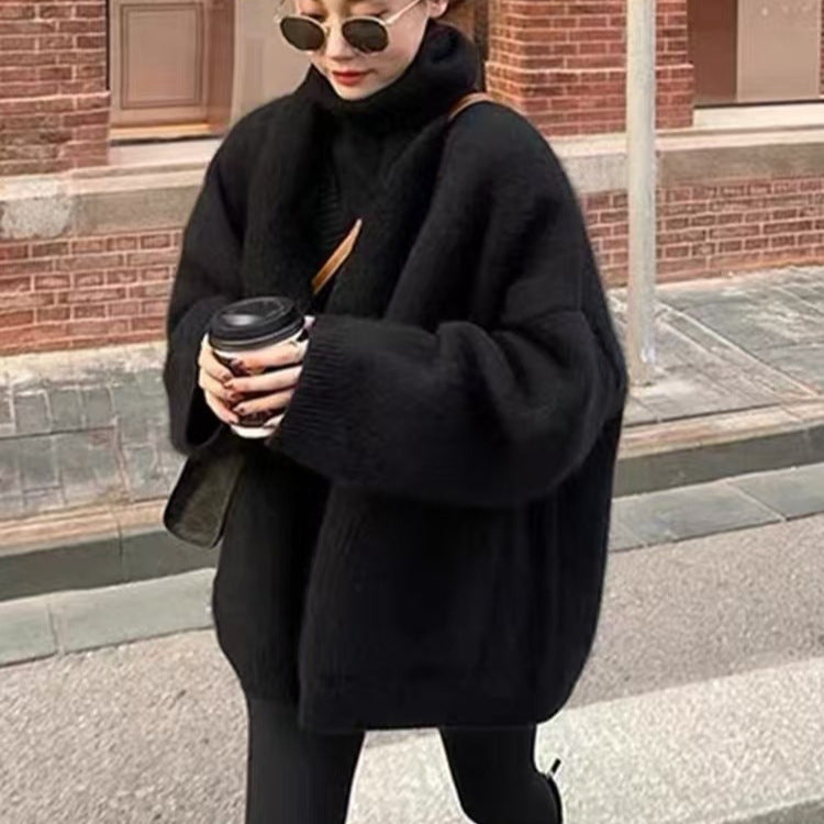 Amawinc Cardigan Oversize Pour Femme En Mélange Mohair Doux Col V Profond Longueur Mi Cuisses Poches