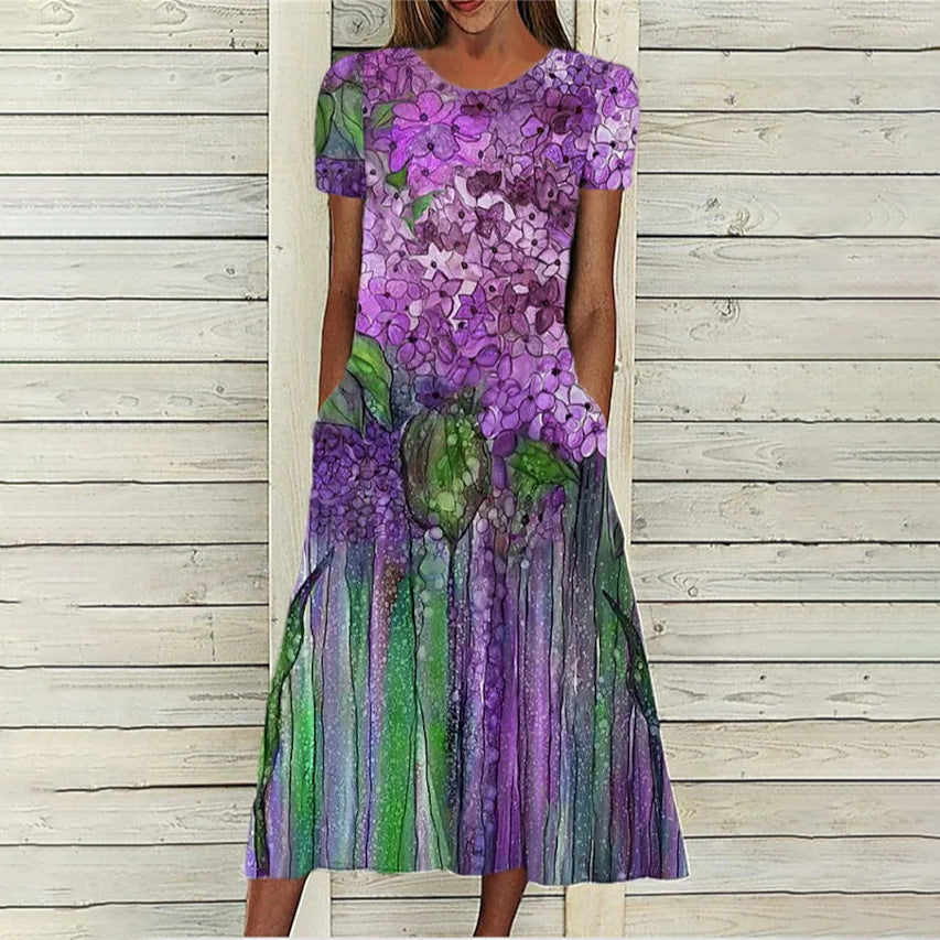 Fudus lässiges Kleid mit praktischem Druck und Rundhalsausschnitt