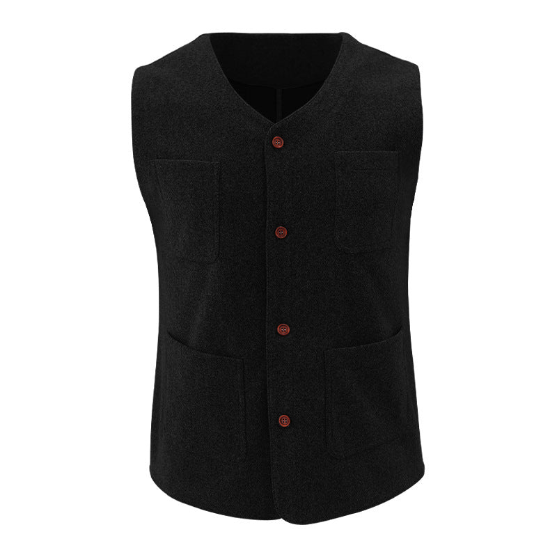 Gilet Homme Ajusté En Tissu Effet Laine Avec Col V Boutons Poches Passepoilées Nordisk Flair