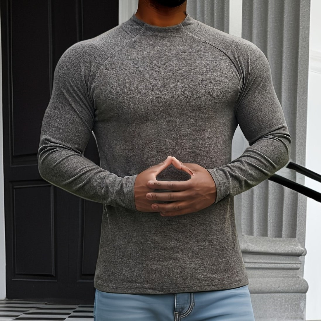 Amawinc Tee Shirt Homme Manche Longue Slim Fit Coton Élastique Doux Raglan Col Rond Confort Moderne