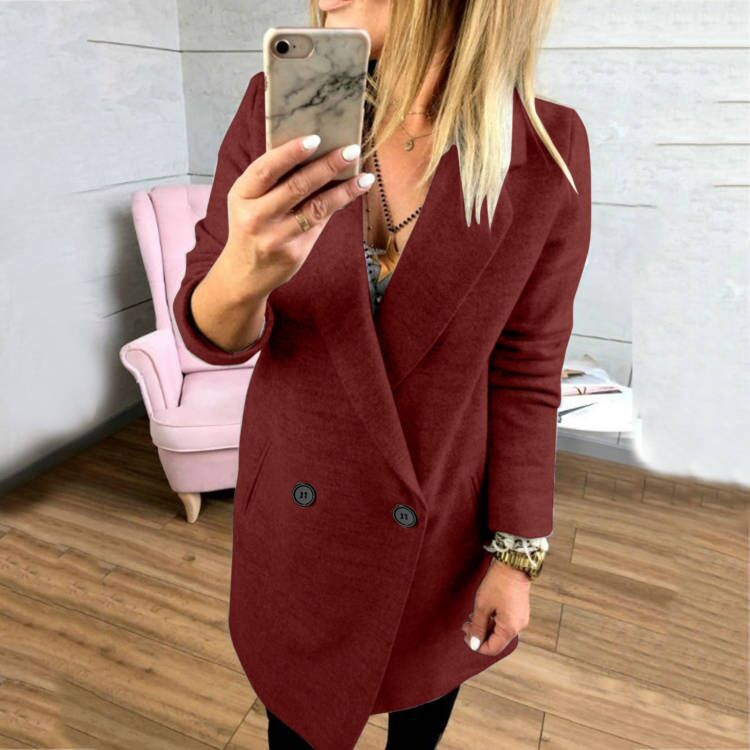 Damen Überlanger, taillierter Mantel mit elegantem Revers und praktischen Taschen Amawinc