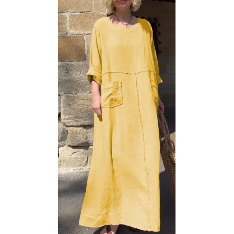 Langes, lässiges Plisseekleid mit langen Ärmeln von Fudus