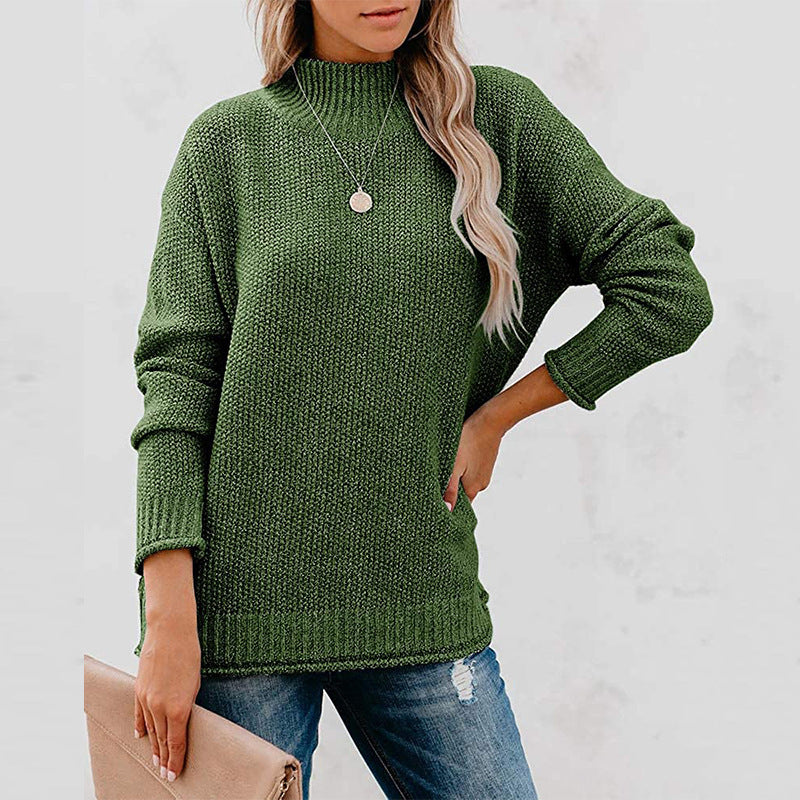 Damen Grobstrickpullover mit hochgeschlossenem Kragen und lässiger Passform Amawinc