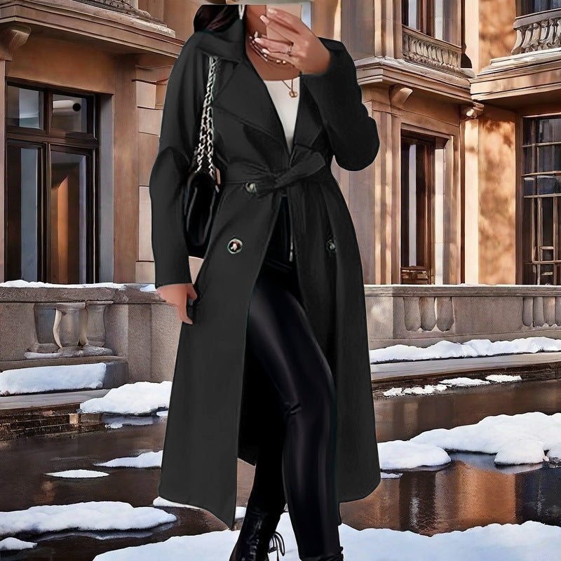Damen Eleganter Trenchcoat mit Taillengürtel und doppelt geknöpften Details Amawinc