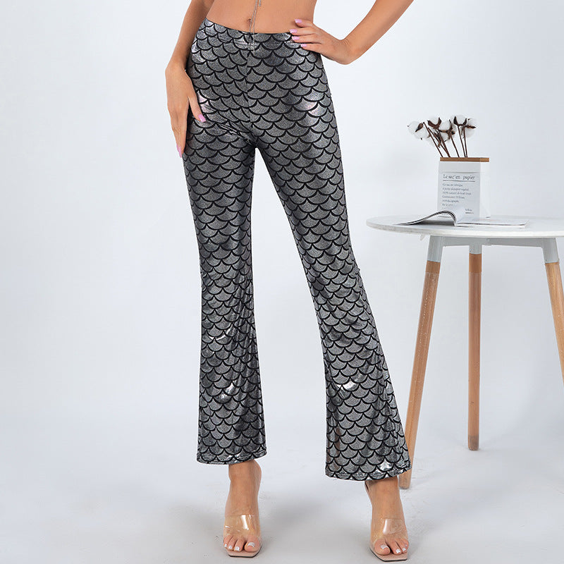 Damen Glänzende Schlaghose mit Schuppenmuster Amawinc