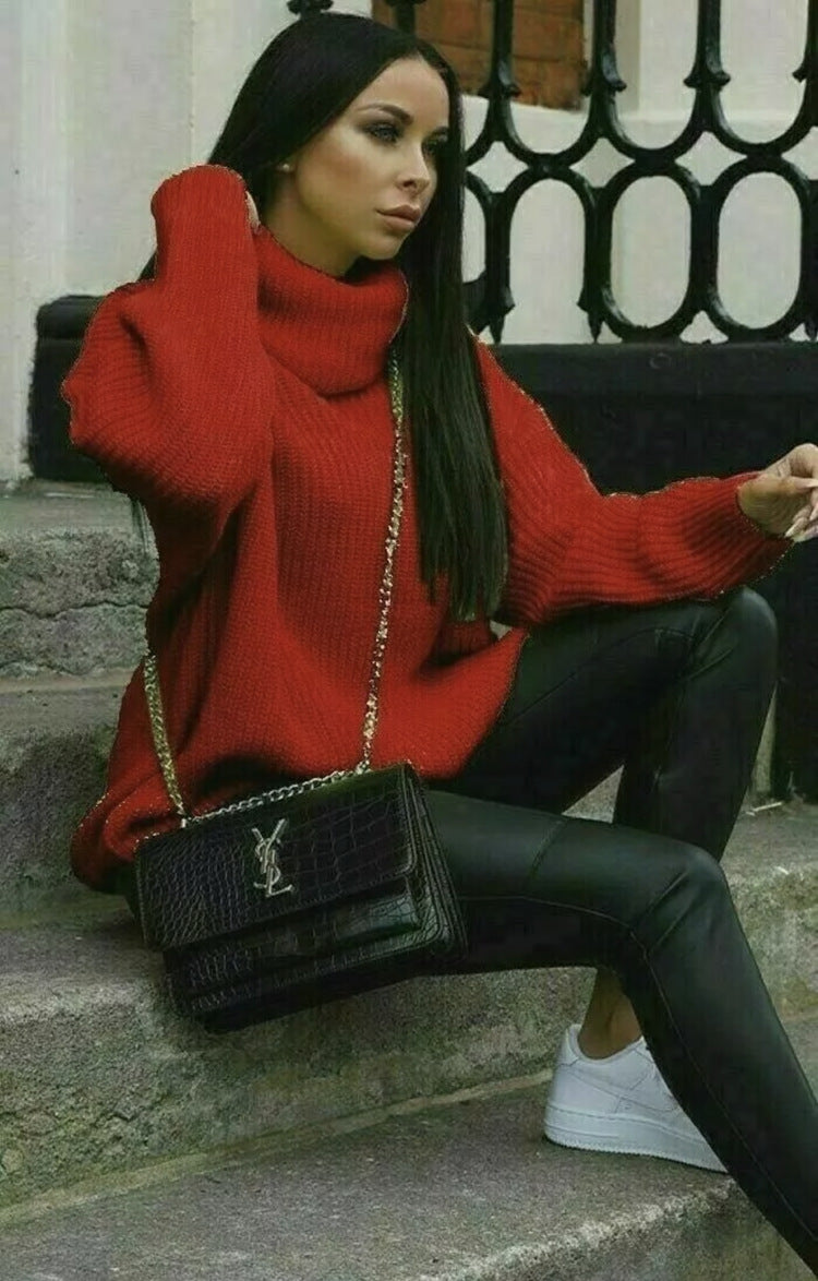 Damen Oversized-Strickpullover mit hohem Kragen und lässigem Schnitt Amawinc