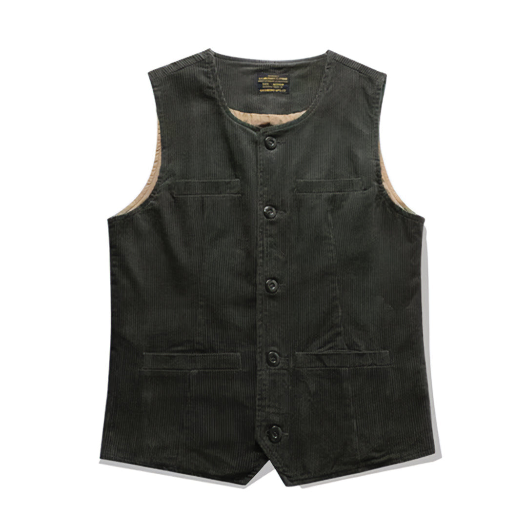 Gilet Western En Velours Côtelé Boutonné Avec Poches Multiples Et Coupe Slim En Coton Doux