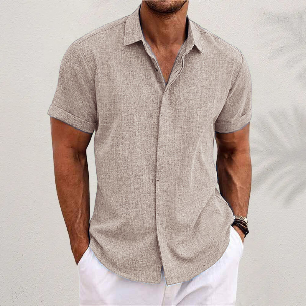 Chemise Homme À Boutons Manches Courtes En Mélange Coton Lin Respirant Décontractée Amawinc Pour Été Chaud