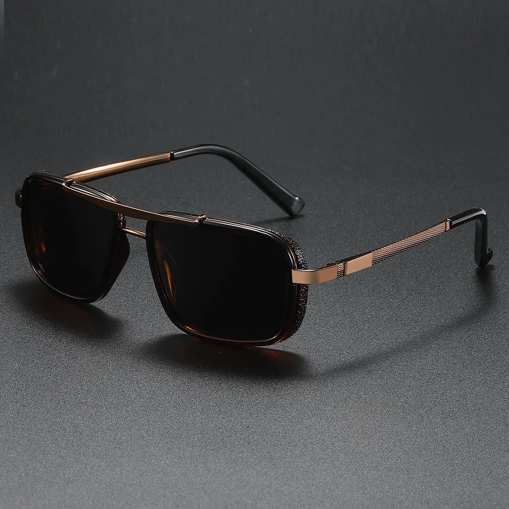 Lunettes De Soleil Obsidian Horizon Aviateur Avec Boucliers Latéraux Texturés Et Temples Métal Poli Protection UV