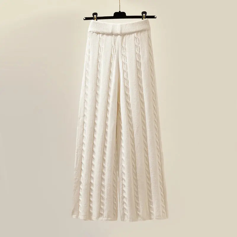 Vivienne Ensemble Trois Pièces Blanc Pur Pull Tricot Doux Pantalon Tailleur Gilet Chaud Hivernal