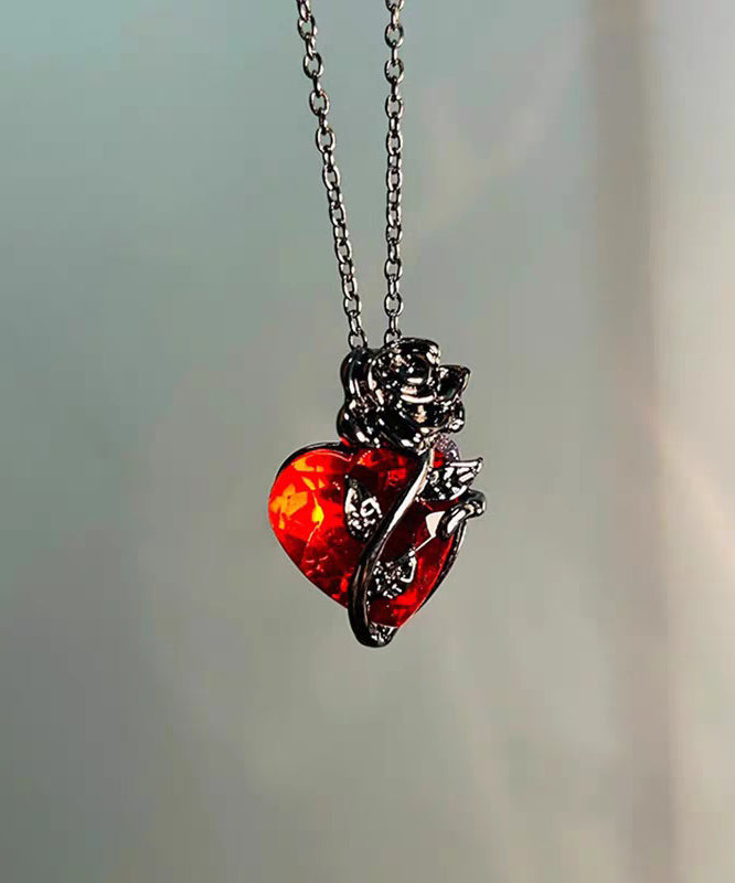 Collier pendentif original en cuivre noir surdoré avec zircon rose Love - Amawinc