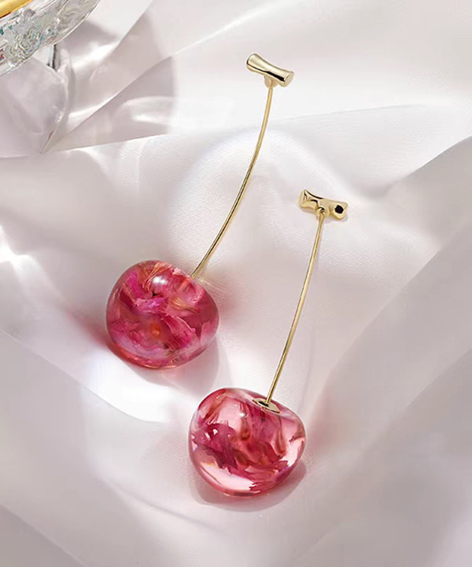 Boucles d'oreilles pendantes en alliage rouge au design original en forme de cerise - Amawinc
