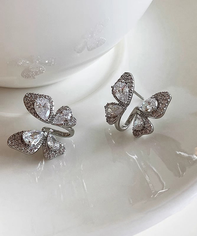Boucles d'oreilles papillon originales en soie, cuivre doré et zircon - Amawinc