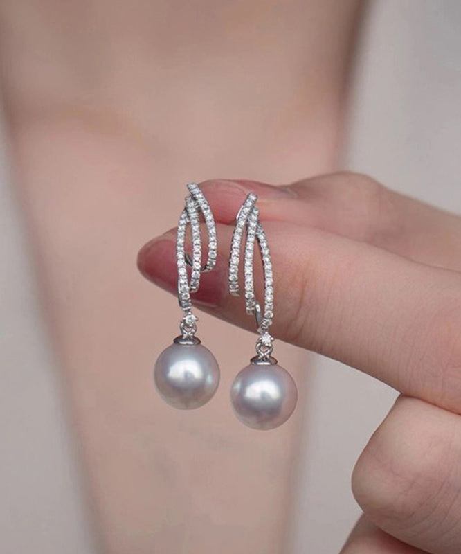 Boucles d'oreilles pendantes originales en argent sterling et perles de zircone - Amawinc