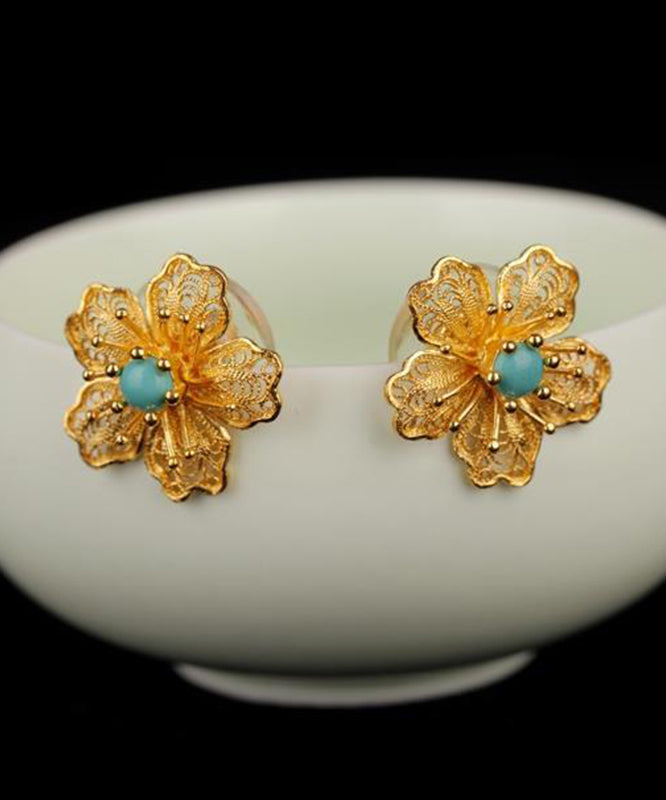 Boucles d'oreilles originales en argent sterling avec turquoise surdorée bleue - Amawinc