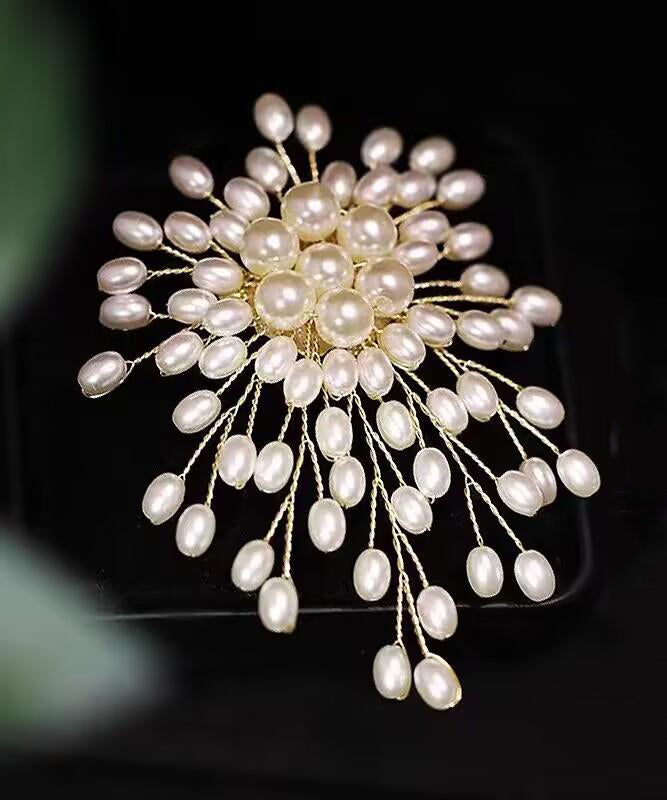 Broches originales en cuivre blanc doré à motifs de feux d'artifice et de perles - Amawinc