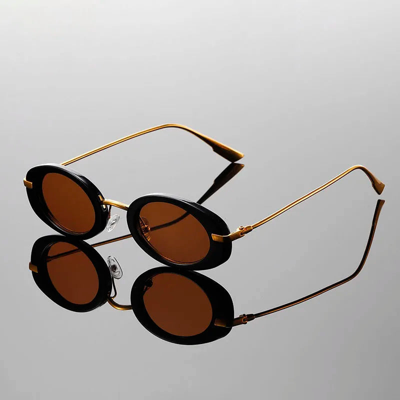 Orla Lunettes de Soleil Micro Oval Verres Petits Protection UV Totale Bras Doré Léger Silhouette Rétro Minimaliste