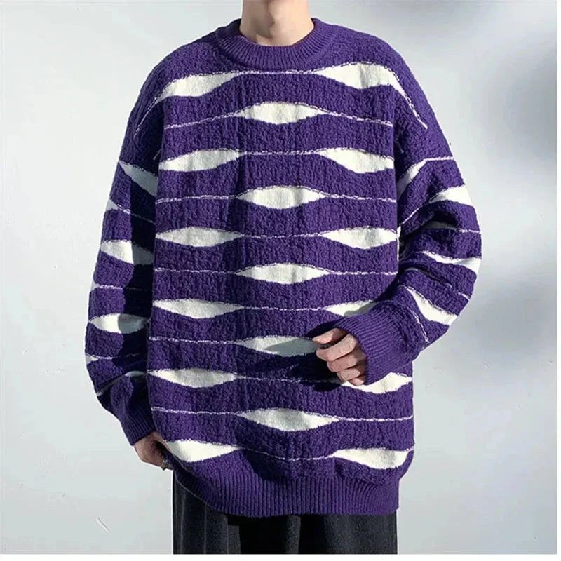 Pull En Maille Vague Inspirée Par L'Océan, Coupe Décontractée Et Respirante Idéal Pour Le Layering