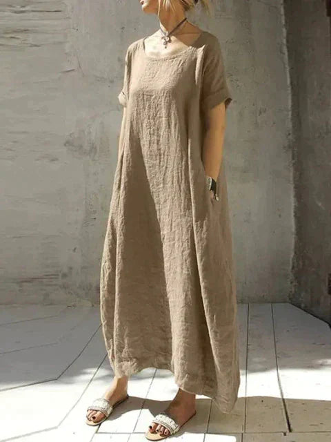 Baumwoll-Leinen Maxikleid Katharina in Übergröße
