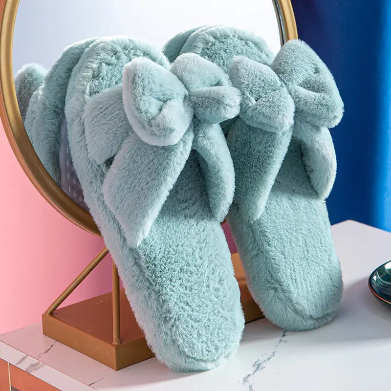 Chaussons En Peluche Pour Femme Avec Nœud Confort Douillet Et Élégant À La Maison