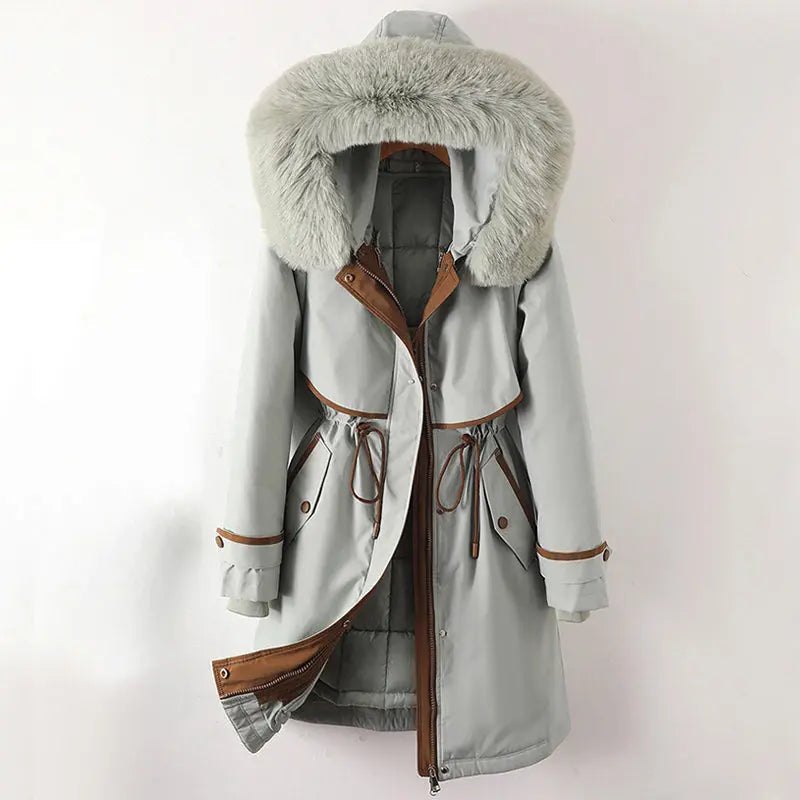 Parka Femme Hivernale Élégante Et Chaude Avec Capuche Fourrure Synthétique Respirante Douce