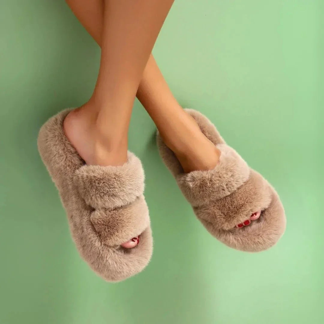 Poppy Pantoufles Ouvertes en Peluche Ultra Douces avec Semelle Rembourrée Confort Chaleur