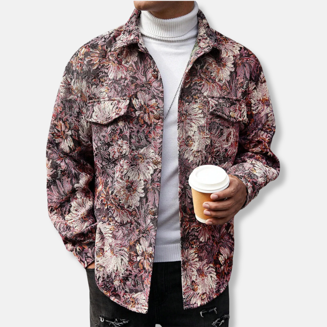 Veste Homme Jacquard Floral À Texture Tissée Décontractée Style Utilitaire Pour Le Quotidien