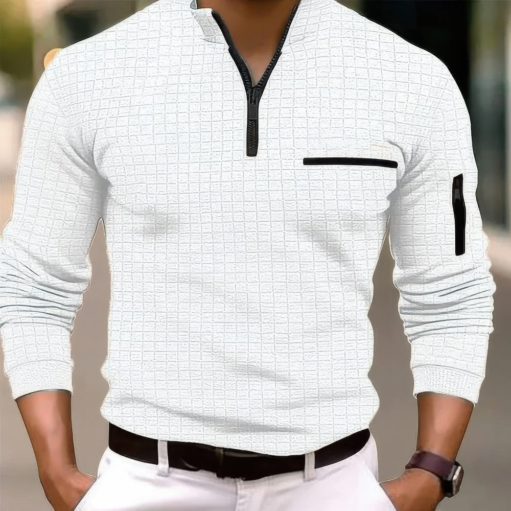 Baumwoll-Poloshirt für Herren mit Reißverschluss, Langarm und Casual-Look