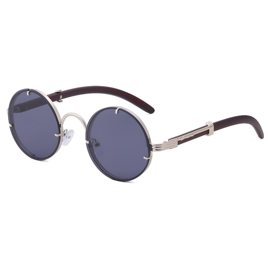 Rayver Lunettes de Soleil Rondes Vintage Cadre Bois Grainé avec Accents Dorés UV400 Confort Léger
