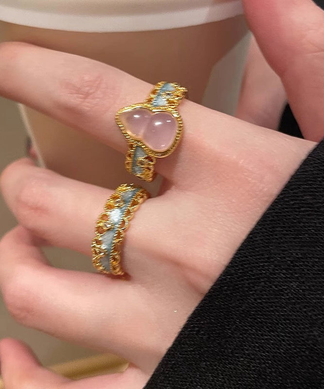 Ensemble de deux bagues ouvertes rétro en argent sterling doré et dentelle avec gourdes - Amawinc