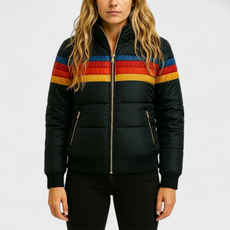 Doudoune Matelassée Capuche Bicolore Rétro Inspirée Style Chalet Ski Années 70 Pour Hiver