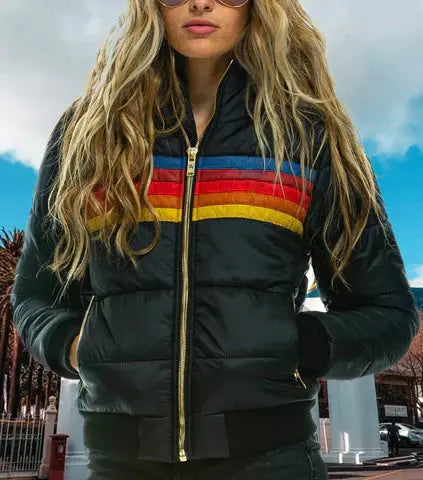 Veste Rétro Pour Femme Chaude À Motifs Bloc De Couleurs Doudoune Matelassée Élégante Pour Toutes Saisons