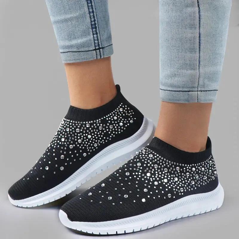 Baskets À Enfiler Pour Femme Avec Strass Léger Confort Décontracté Et Respirant Idéales Pour Le Quotidien