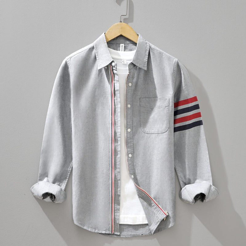 Chemise Rivan à Rayures Contrastées en Lin Léger et Passepoil à Boutons Contrastants