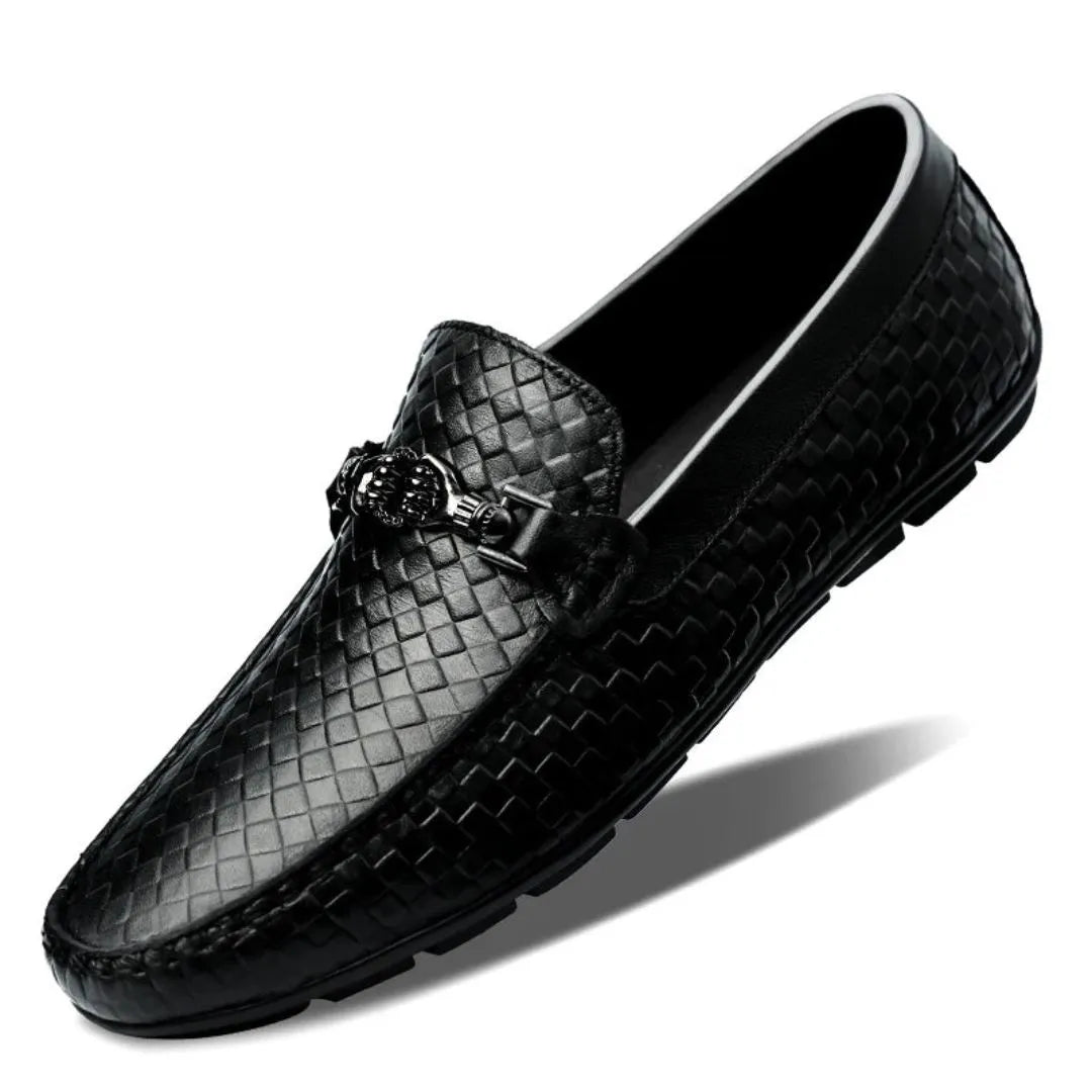 Mocassins Pour Homme Riven En Cuir de Vache Blanc Avec Texture Embossée Et Accent Métallique Semelle Antidérapante
