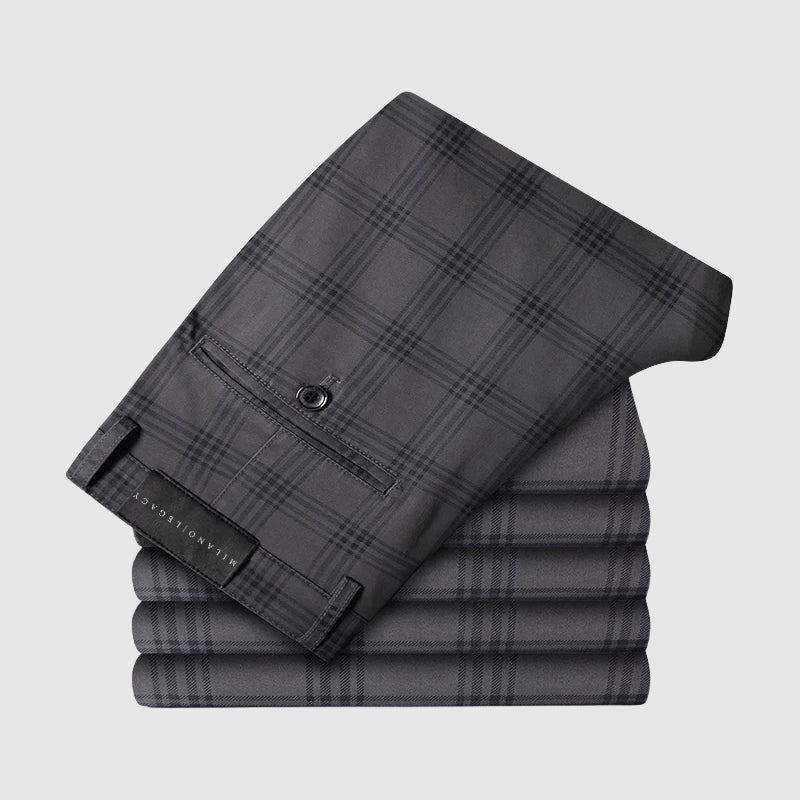 Pantalon Marston Roberto Russo À Carreaux En Mélange Soie Lyocell Coupe Droite Poids Moyen Respirant Toucher Lisse