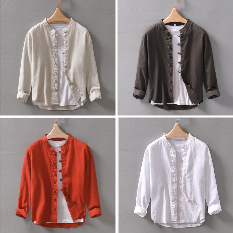 Chemise Pinerolo Ample De Roberto Russo Avec Col Mandarin Et Boutons Noeudés Fluide Et Aérienne
