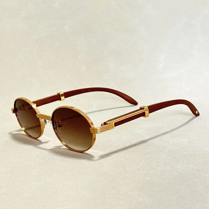 Lunettes Rondes Roux En Bois Charme Vintage Moderne Lentilles Dégradées Silhouette Circulaire Légère