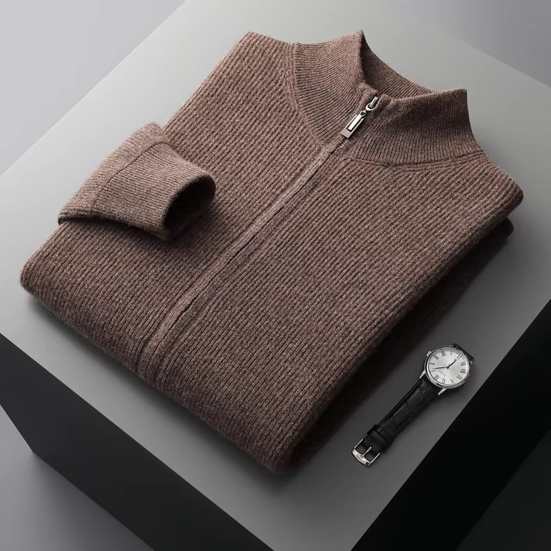 Cardigan Zippé En Pure Laine Pour Homme Avec Col Montant Tricot Épais Pour L Hiver