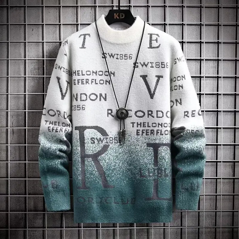 Pull Homme En Maille Effet Laine Col Rond Imprimé Texte Décontracté Collection Nordisk Flair Amawinc