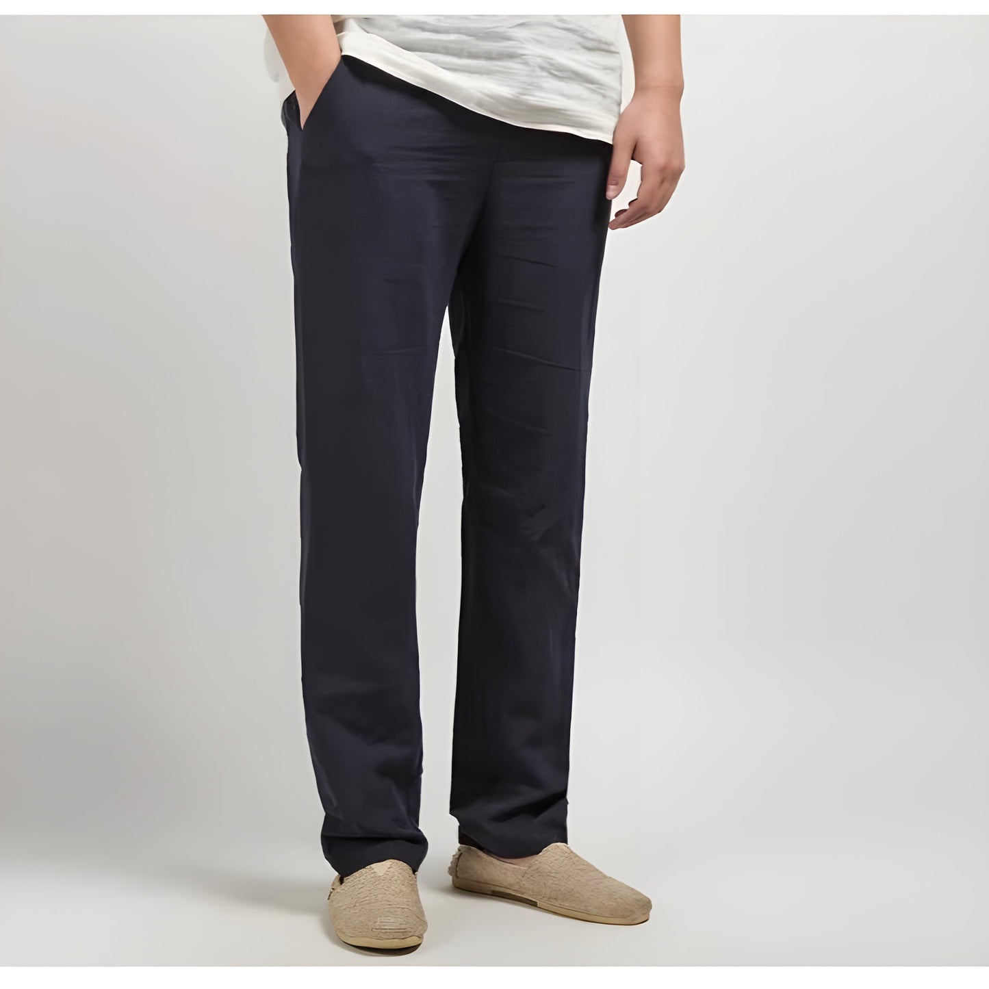Pantalon Lin Et Coton Coupe Droite Longueur Cheville Poches Latérales Confort Durable Style Smart Casual