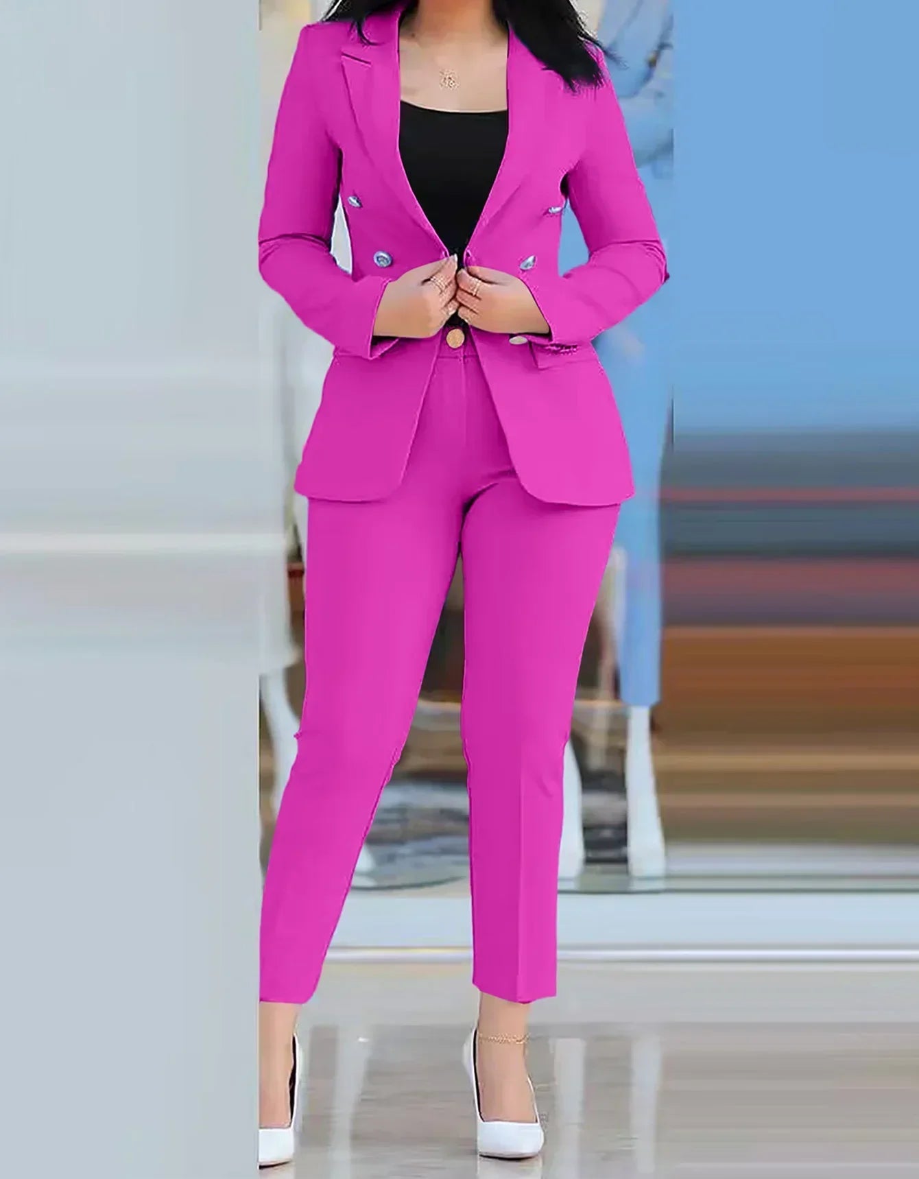 Avelena Damen-Zweiteiler: Elegantes, legeres Kostüm mit Blazer und Hose
