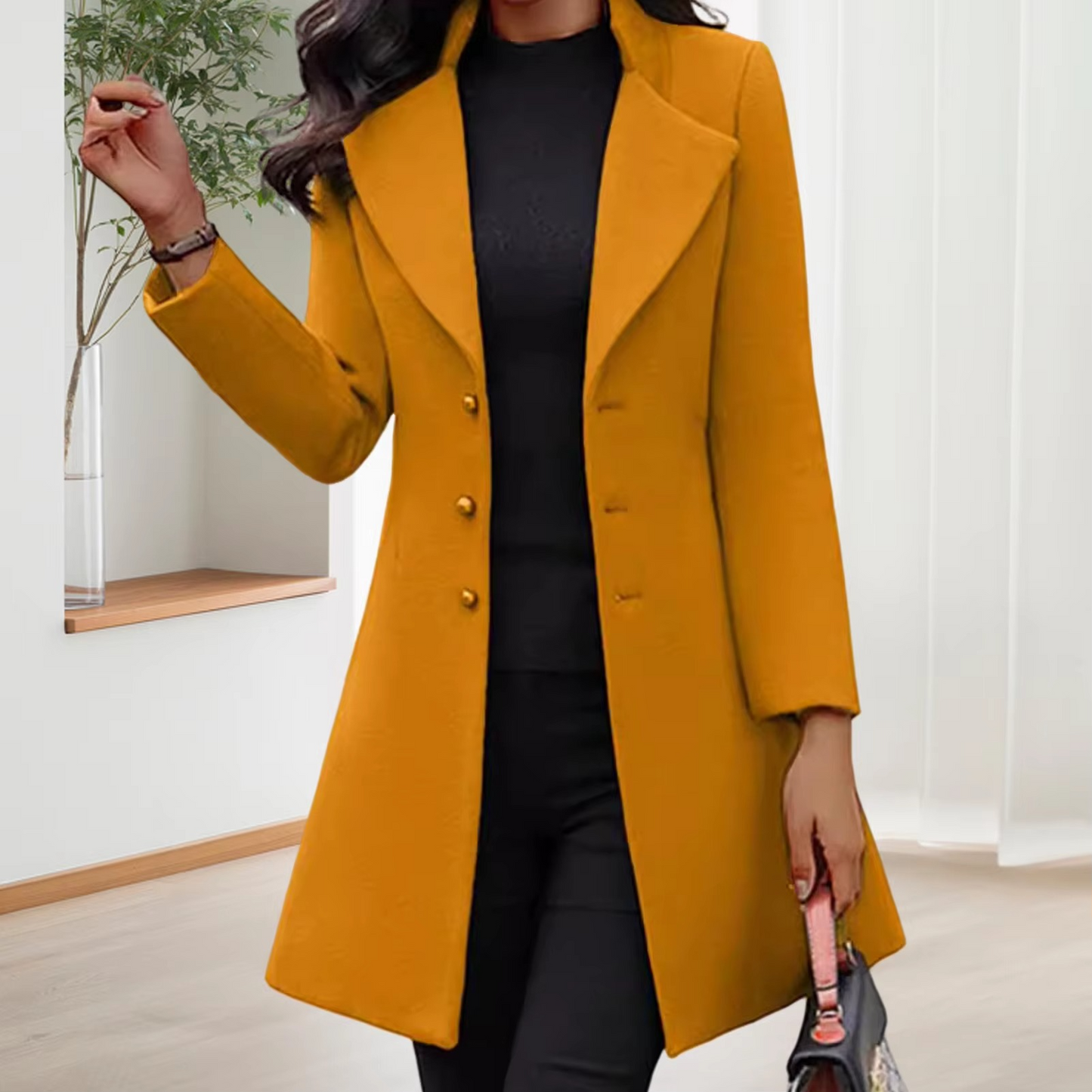 Manteau Femme Mi Longueur En Laine Coupe Slim Boutonné Hiver Chaud Et Élégant Pour Femme Chic