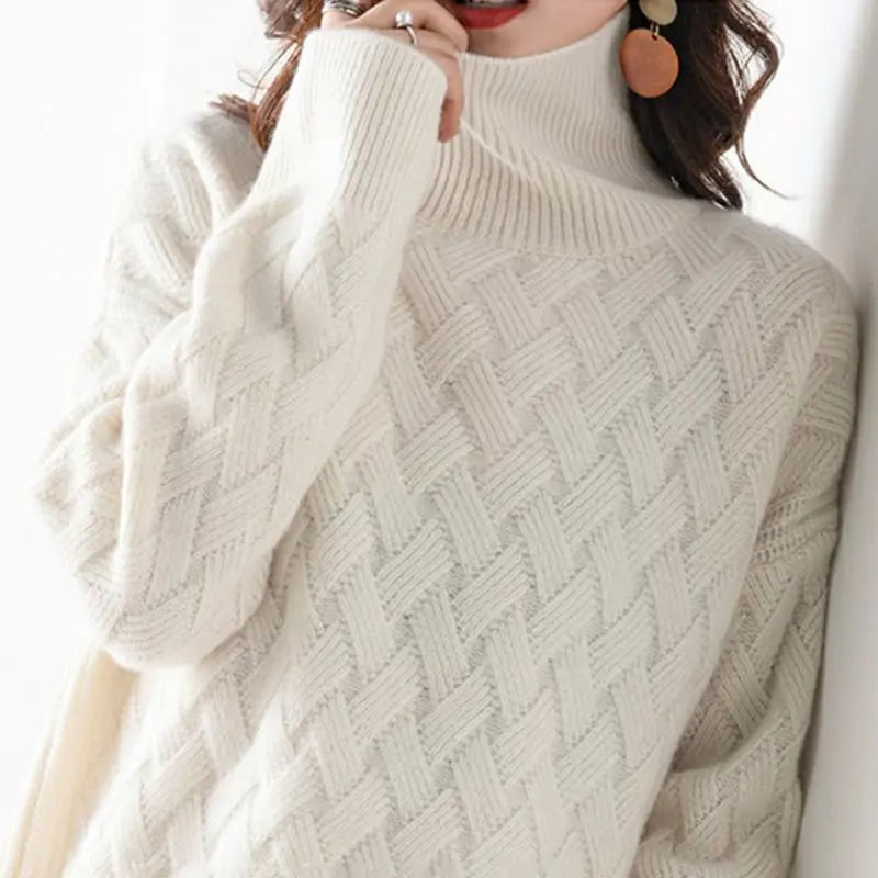 Pull En Cachemire Daria Tricot Motif Diamant Col Rond Bord Côtes Doux Pour Temps Froid Et Confort