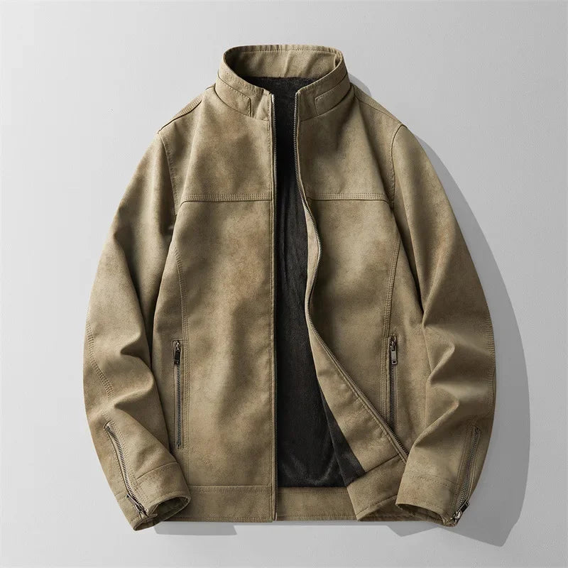 Veste En Cuir Premium Rudric Harrow Pour Hommes Finition Mate Doublure Polaire Chaude Col Montant Amawinc